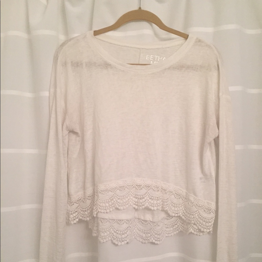 Cropped Long Sleeve Top- Crochet Detailing